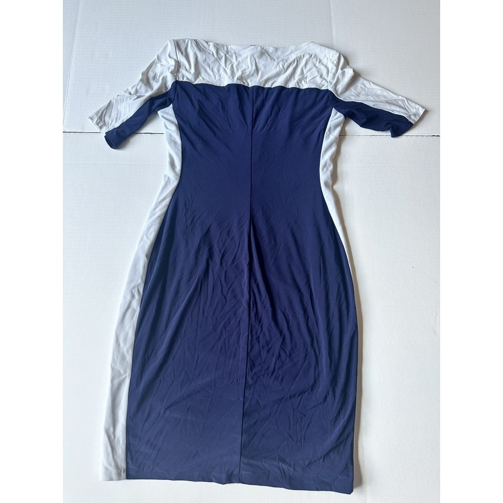 Chaps Colorblock Sheath Dress Navy Blue Gray Ruched Boat Neck Womens Medium - Picture 4 of 9